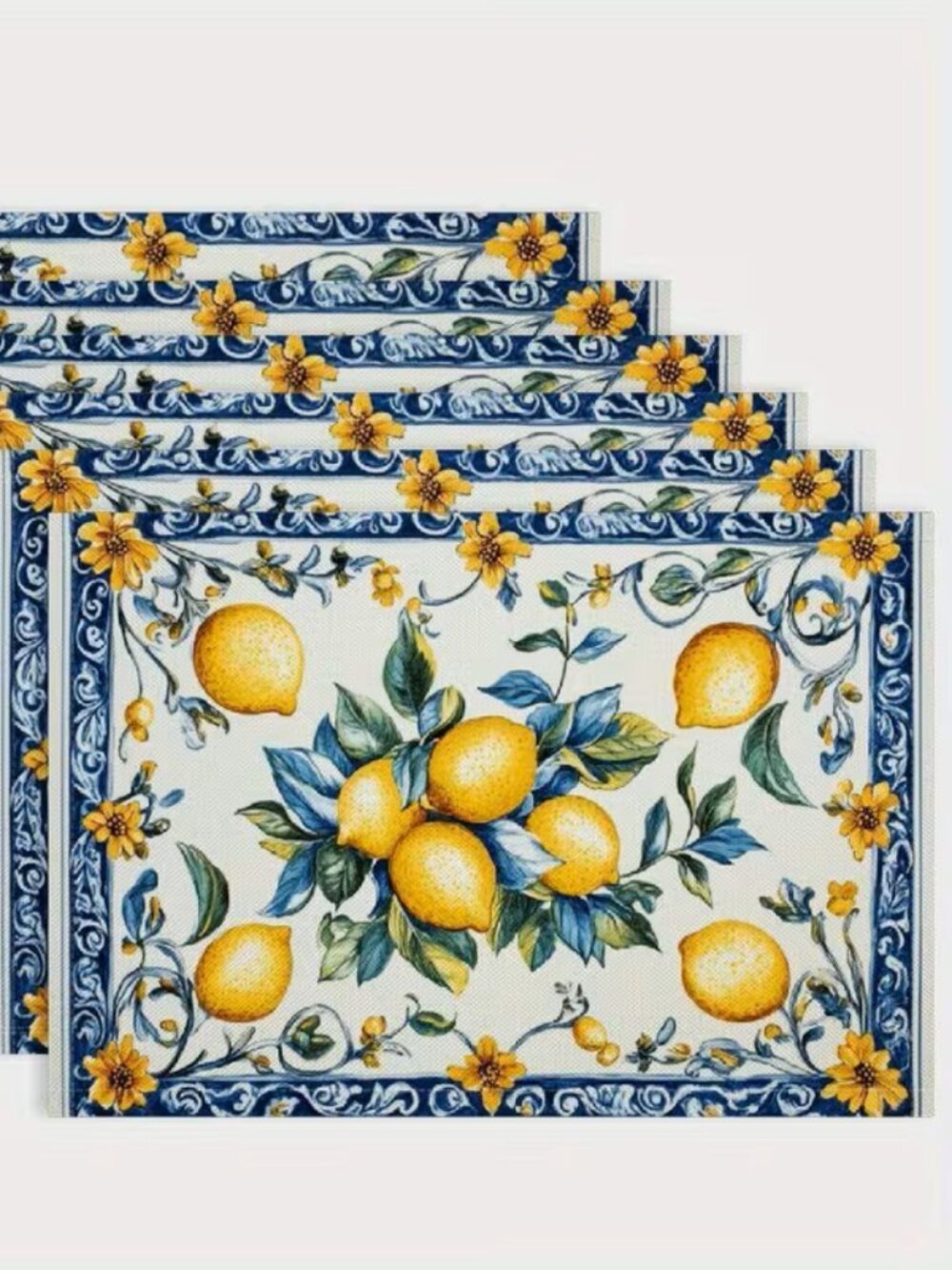 Summer Home SET of 6 Linen Placemats - Italian Vibe Yellow Blue Lemons Design